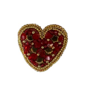 Red Heart Brooch with Gold Stars, Beaded Red Crystal Heart Pin, Handmade Romantic Valentine Jewelry, Love Gift Her — lifestyle photo