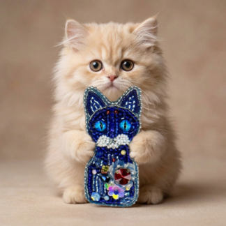 Brooch cat, Handmade Blue Cat Brooch, Beaded Cat Brooch, Hand Embroidered Animal Jewelry, Gift for Cat Lovers, Embroidered Brooch cat, Whimsical Cat Brooch, Sparkling Blue Brooch