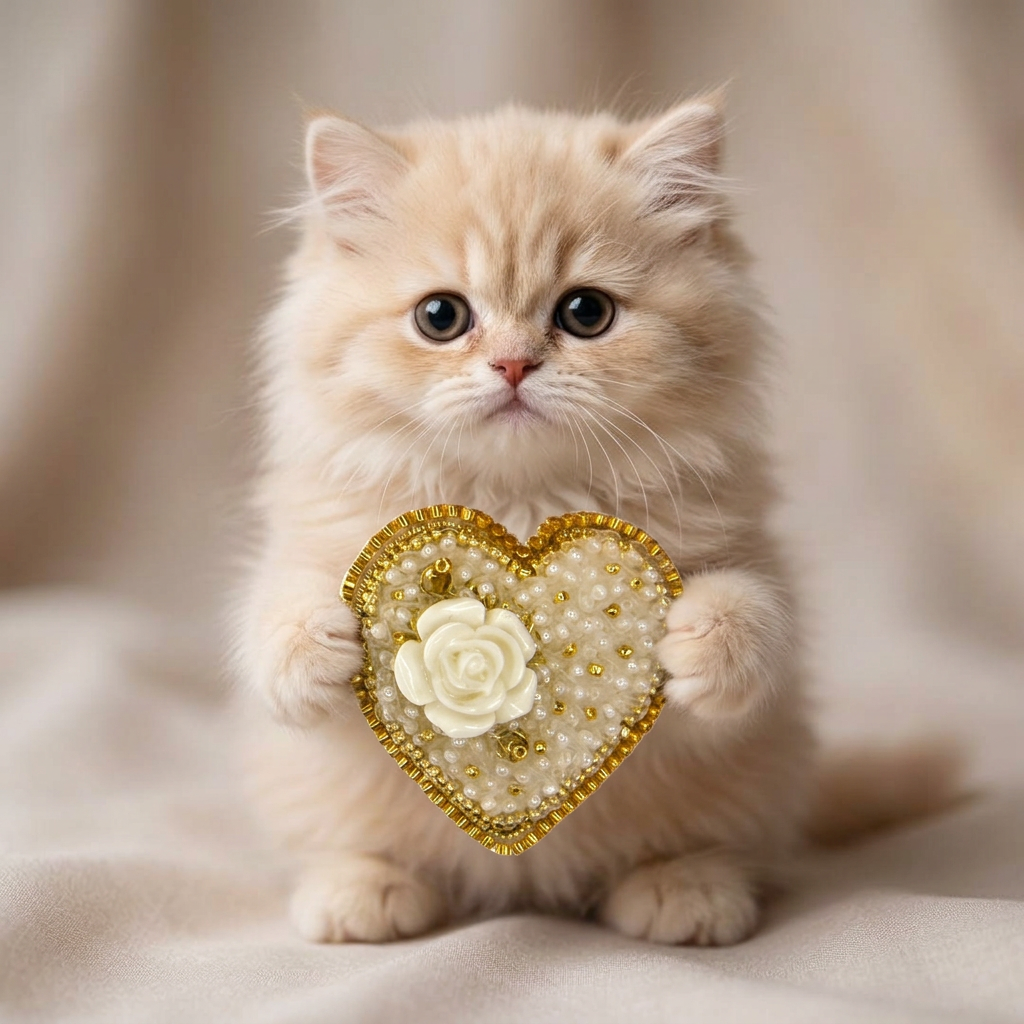 White Gold Rose Heart Brooch, Ivory Beaded Heart Pin with Rose Cabochon, Handmade Elegant Bridal Jewelry, Wedding Gift