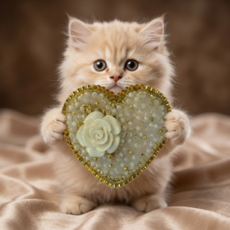 White Gold Heart Brooch with Rose Full Beaded, Ivory Heart Pin Elegant, Handmade Bridal Jewelry, Romantic Wedding Gift