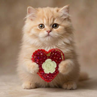 Red Heart Brooch Small with White Rose, Sequin Heart Pin, Handmade Romantic Valentine Jewelry, Love Gift for Her