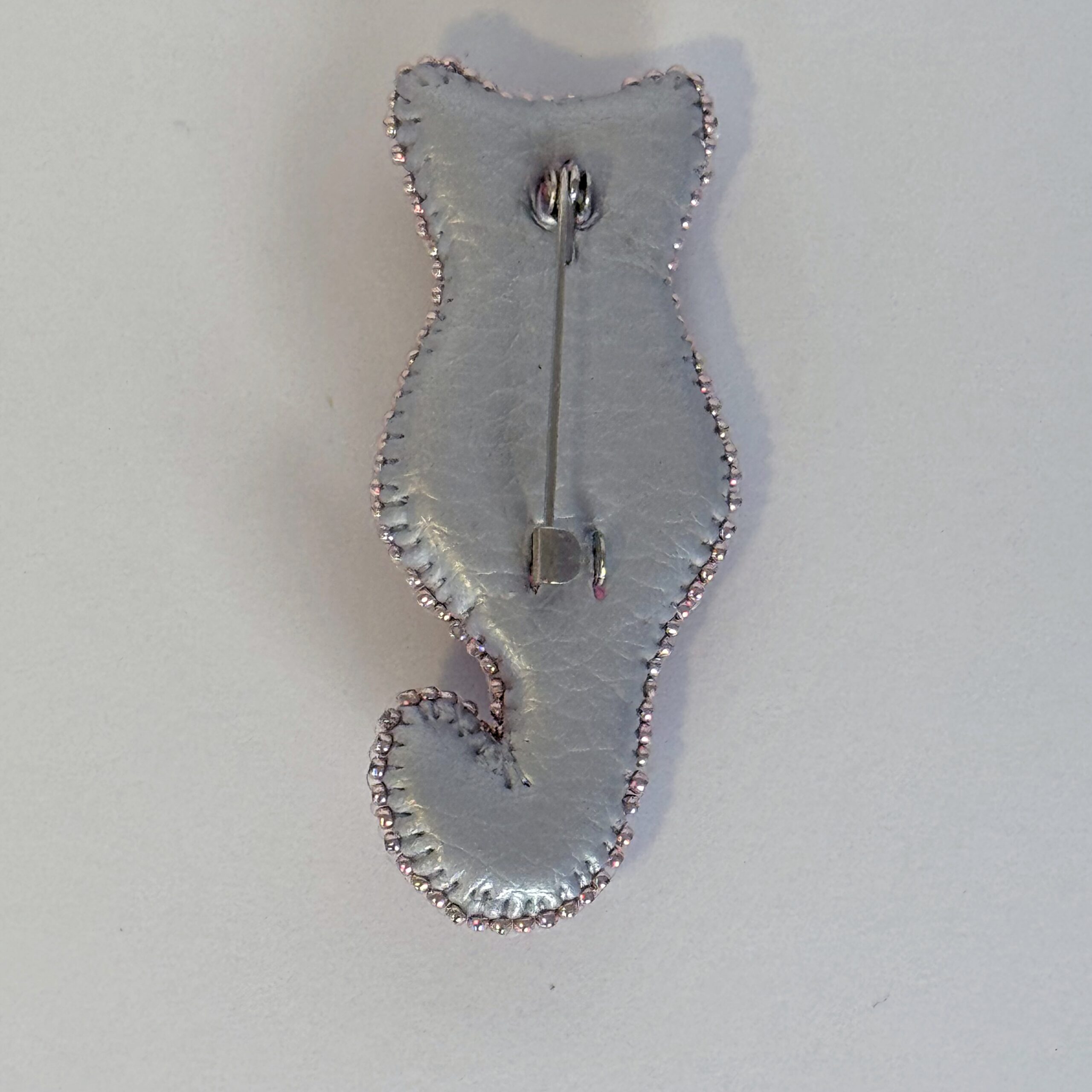 Handmade cat silhouette brooch, beaded and crystal brooch, gift cat brooch. — view 6