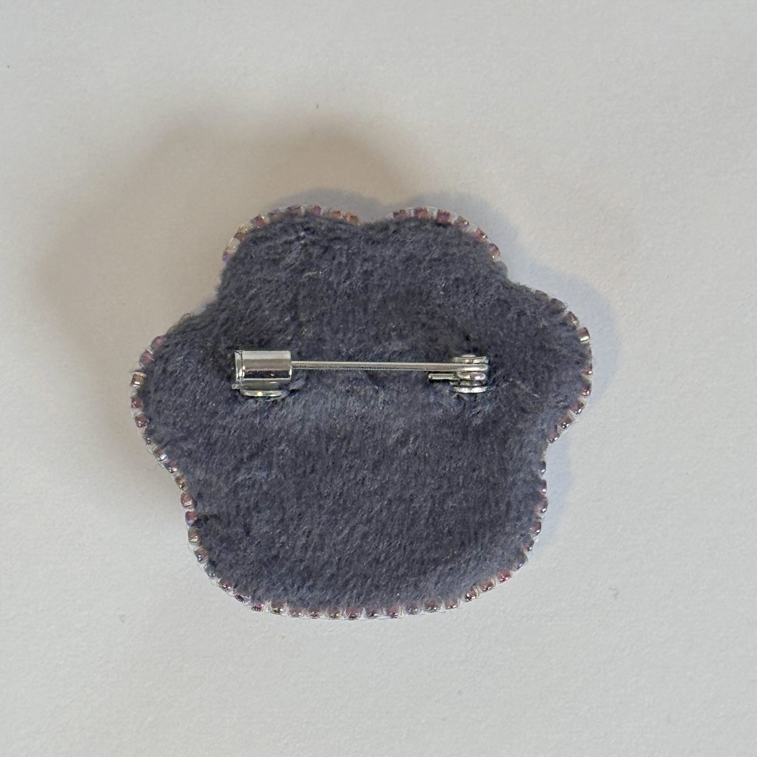 Grey Pink Paw Print Brooch, Pearl Paw Pin Crystal Bead, Handmade Animal Jewelry, Unique Cat Dog Lover Gift — view 5