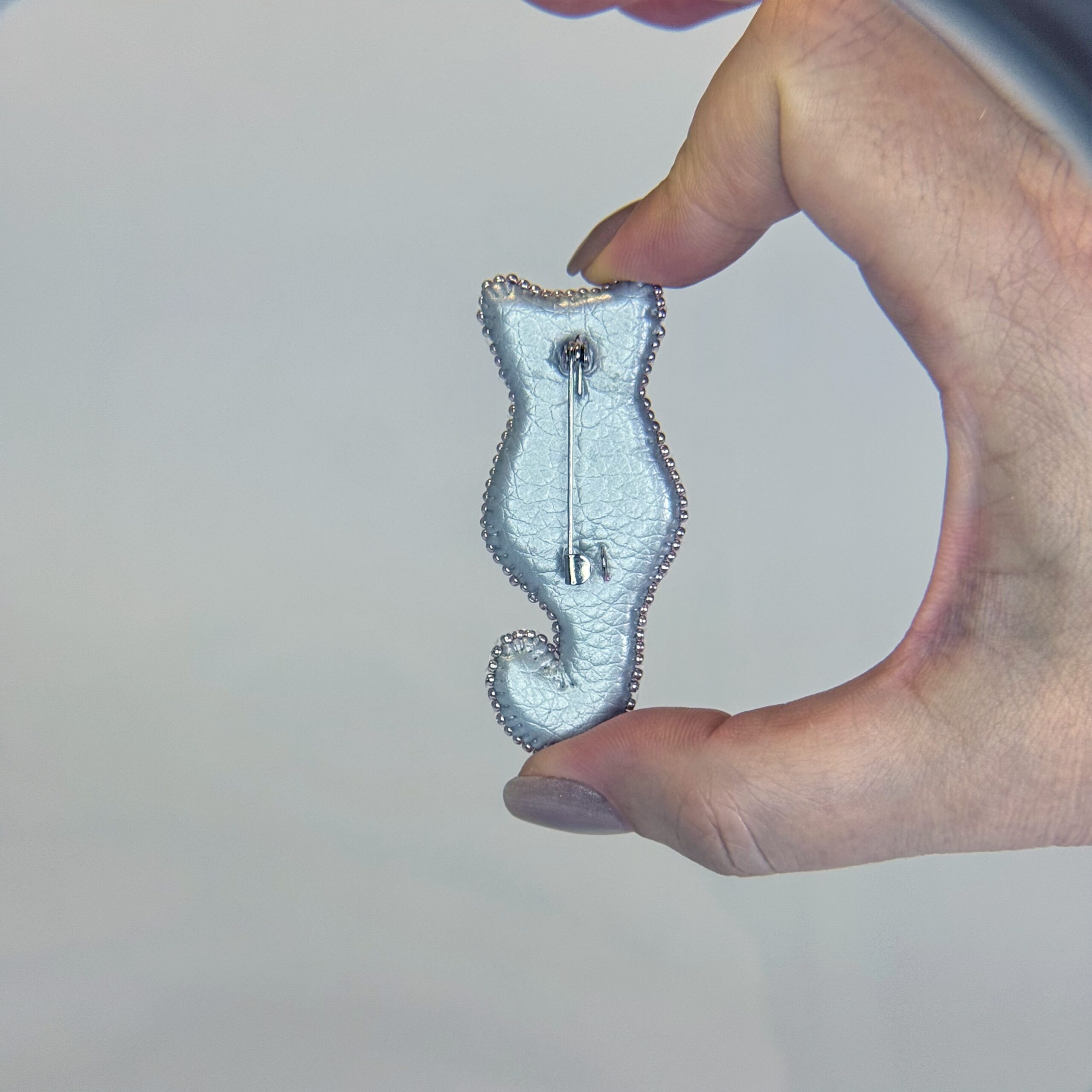 Handmade cat silhouette brooch, beaded and crystal brooch, gift cat brooch. — view 10