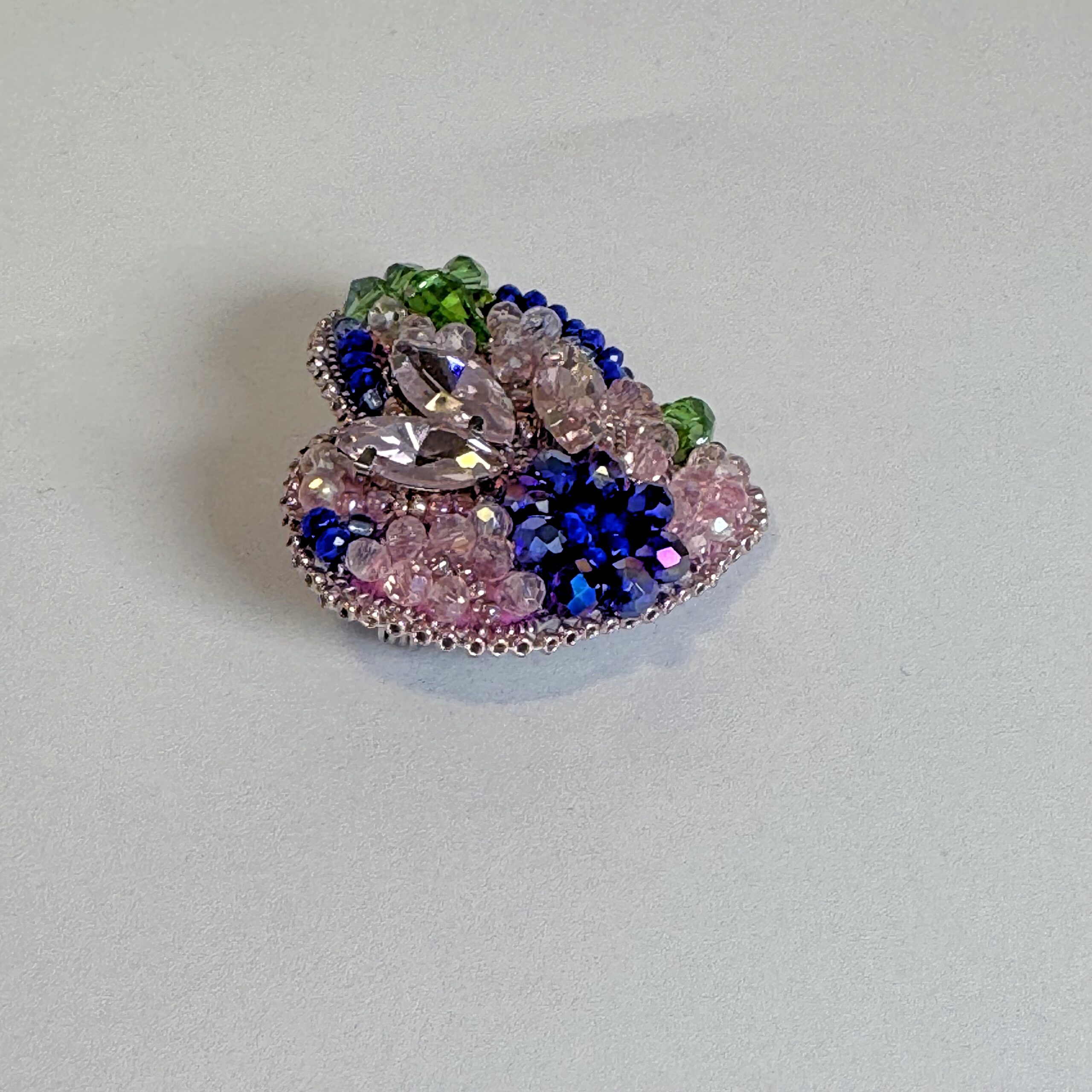 Blue Silver Crystal Heart Brooch, Marquise Crystal Beaded Heart Pin, Handmade Elegant Heart Jewelry, Sapphire Gift — view 2