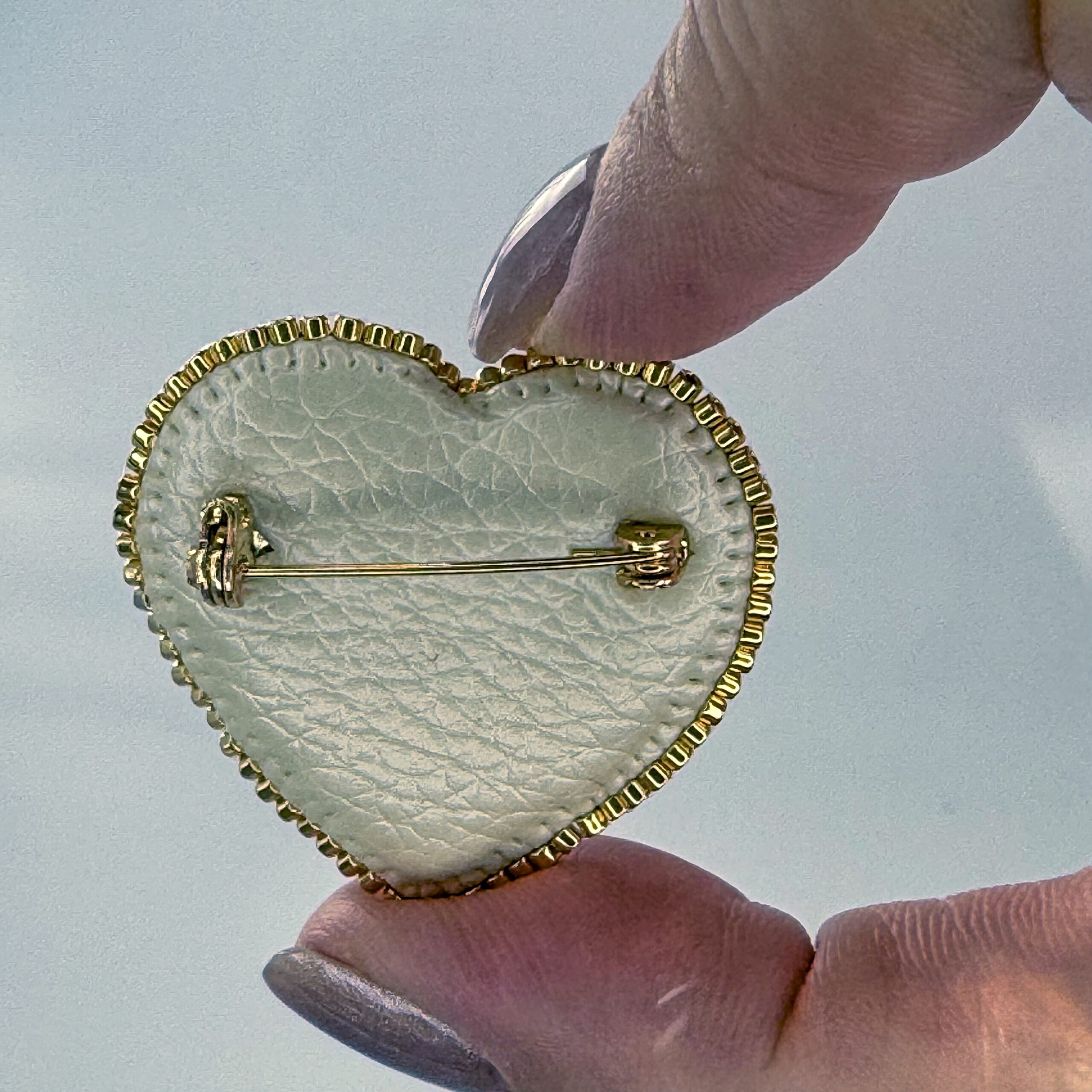 White Gold Rose Heart Brooch, Ivory Beaded Heart Pin with Rose Cabochon, Handmade Elegant Bridal Jewelry, Wedding Gift — view 9